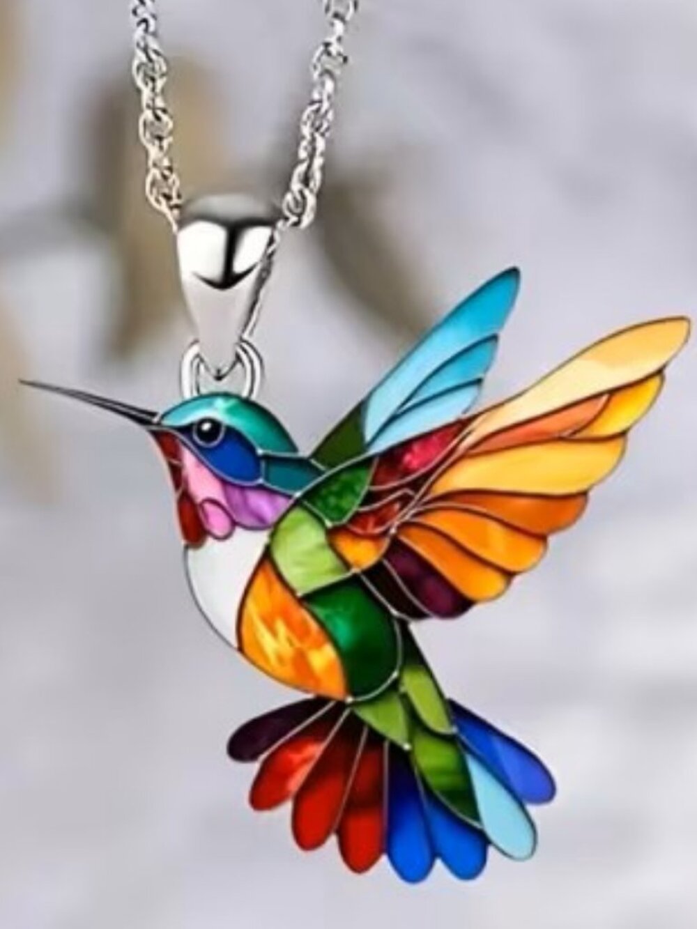 Colorful Hummingbird Pendant Necklace Rainbow Enamel Bird Charm Women Gift Chain